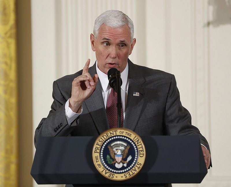 
              Vice President Mike Pence speaks at the Women's Empowerment Panel, Wednesday, March 29, 2017, at the White House in Washington. (AP Photo/Pablo Martinez Monsivais)
            