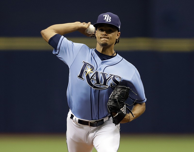 
              Tampa Bay Rays starting pitcher Chris Archer throws the first pitch of the season during the first inning of a baseball game against the New York Yankees, Sunday, April 2, 2017, in St. Petersburg, Fla. (AP Photo/Chris O'Meara)
            