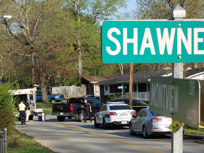 Chattanooga police work the scene of an overnight shooting in the 300 block of Shawnee Trail in Brainerd.