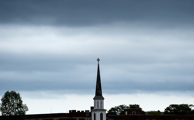 Staff photo by Doug Strickland / Clouds gather over the steeple of a church as severe thunderstorms approach Wednesday, April 5, 2017, in Chattanooga, Tenn.