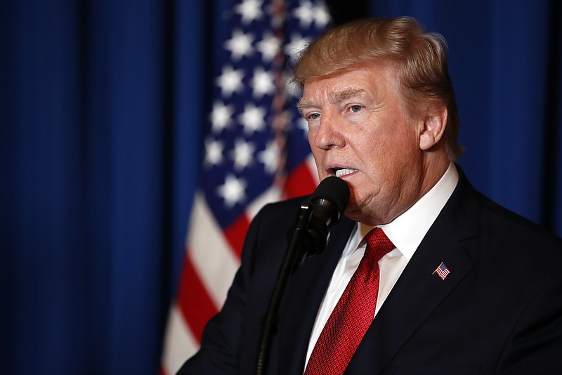 
              President Donald Trump speaks at Mar-a-Lago in Palm Beach, Fla., Thursday, April 6, 2017, after the U.S. fired a barrage of cruise missiles into Syria Thursday night in retaliation for this week's gruesome chemical weapons attack against civilians. (AP Photo/Alex Brandon)
            