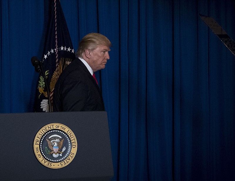 President Donald Trump leaves the stage after making a statement on the American attack on an air base in Syria. (Doug Mills/The New York Times)