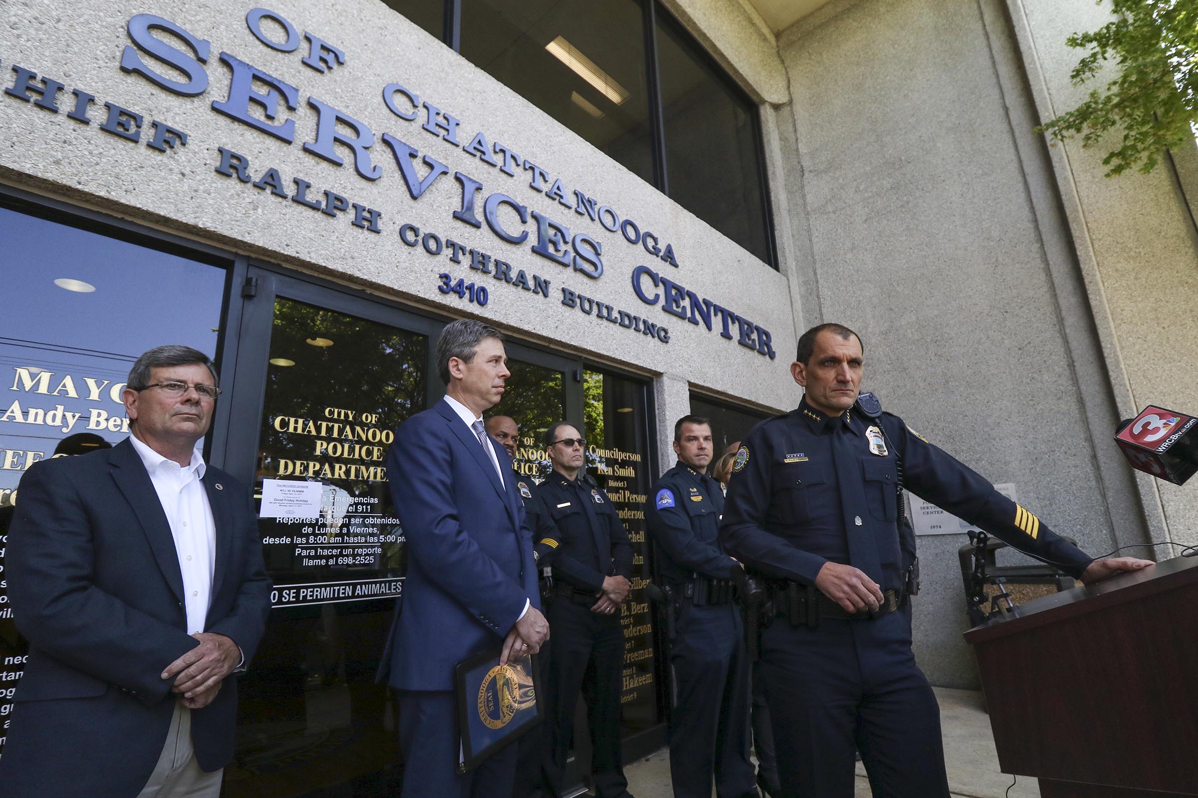 Staff Photo by Dan Henry / The Chattanooga Times Free Press- 4/7/17. Chattanooga Police Department (CPD) Chief Fred Fletcher announces that he will retire later this summer while at the Police Services Center, once his three year contract with the City of Chattanooga is fulfilled.