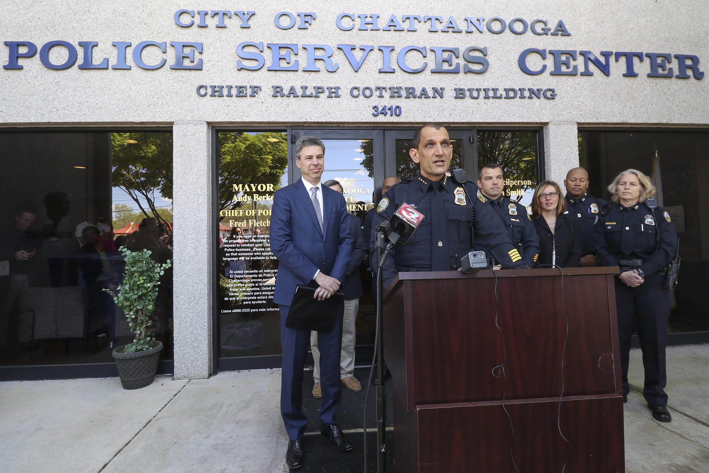 Staff Photo by Dan Henry / The Chattanooga Times Free Press- 4/7/17. Chattanooga Police Department (CPD) Chief Fred Fletcher announces that he will retire later this summer while at the Police Services Center, once his three year contract with the City of Chattanooga is fulfilled.