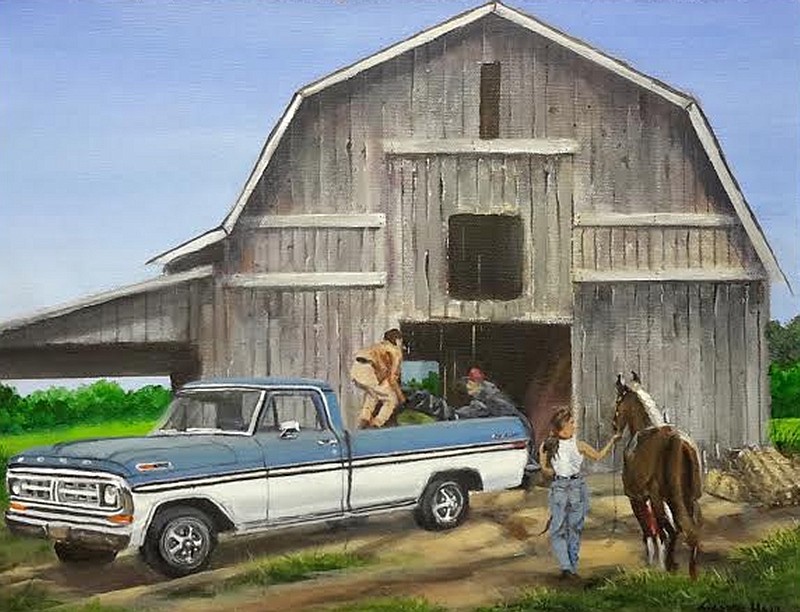 Apison artist Garren Hall submitted a series of acrylics that represent "Simpler Times." They are paintings of an old barn, antique auto and Main Street in Ooltewah. "Framed Stories" opens April 14 in Dalton, Ga.