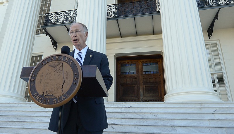 Alabama Gov. Robert Bentley on Friday said he wouldn't resign over his sex scandal and political troubles. On Monday, he did. His successor is a woman. (Julie Bennett/AL.com via AP)