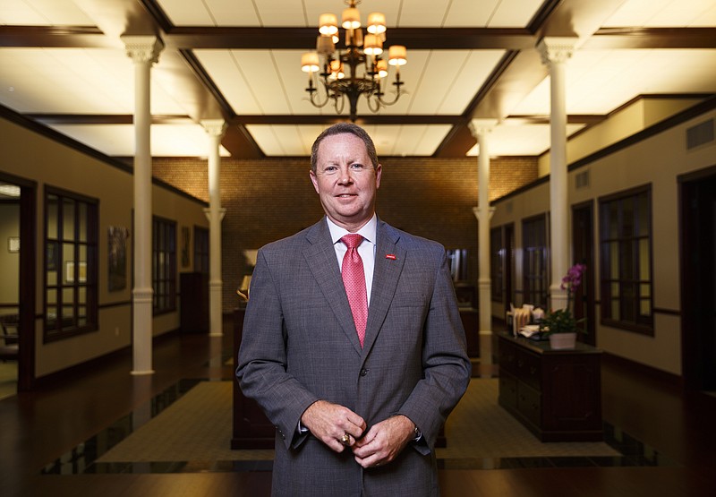 Cohutta Banking Co. president and Chattanooga Area Chamber of Commerce chairman Mike Sarvis is photographed in the CBC offices Wednesday, Sept. 14, 2016, in Chattanooga, Tenn.