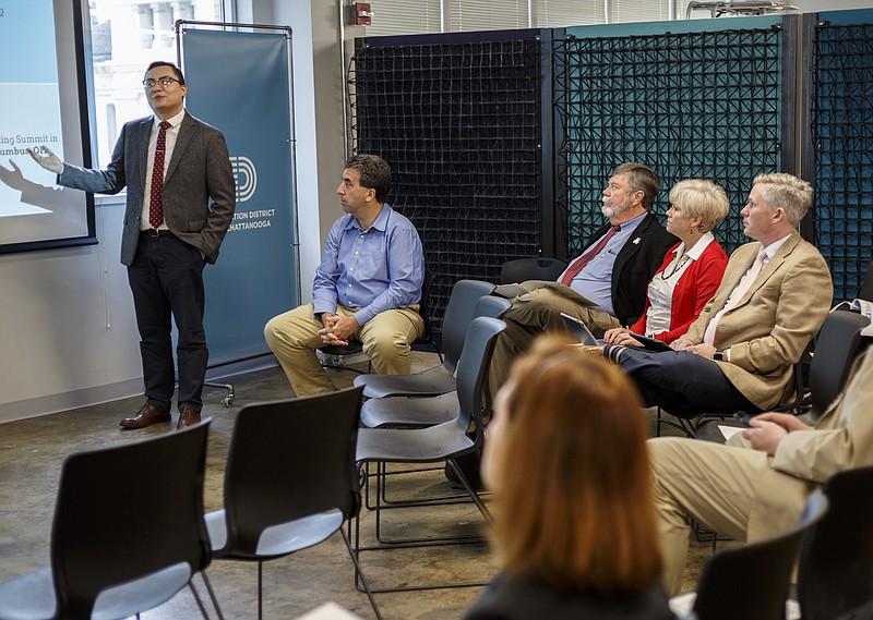 LEE policy fellow Hoang Murphy speaks during a Teach to Lead summit at the Edney Building on Tuesday, April 11, 2017, in Chattanooga, Tenn. The U.S. Department of Education hosted the summit to discuss a Teacher Think Tank for Hamilton County Schools.