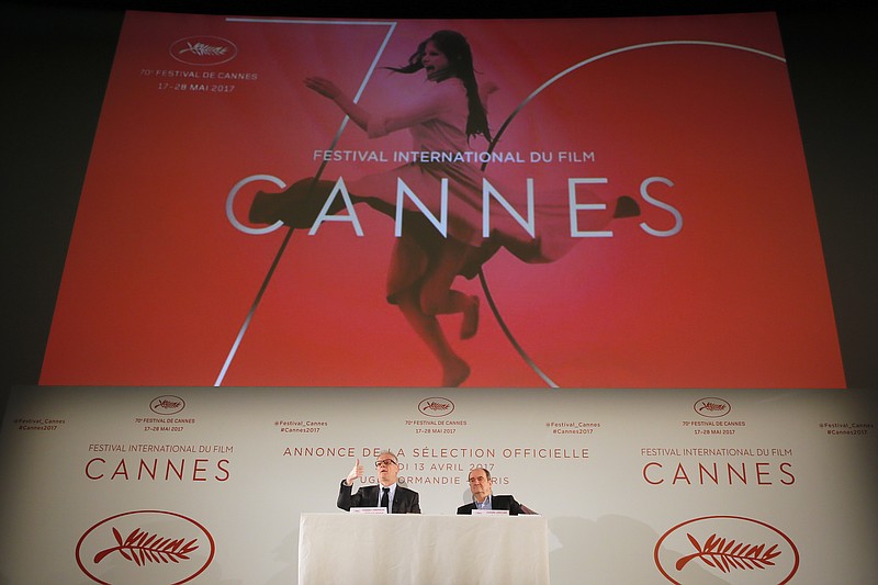 
              General Delegate of the Cannes Film Festival Thierry Fremaux, left and Cannes Film Festival President Pierre Lescure attend a press conference for the presentation of the 70th Cannes film festival, in Paris, Thursday, April 13, 2017. A Civil War film by Sofia Coppola, a Ukrainian road movie and a film about AIDS activism are among 18 films competing for the top prizes at this year's Cannes Film Festival, which organizers hope can help counter nationalist sentiment. (AP Photo/Francois Mori)
            