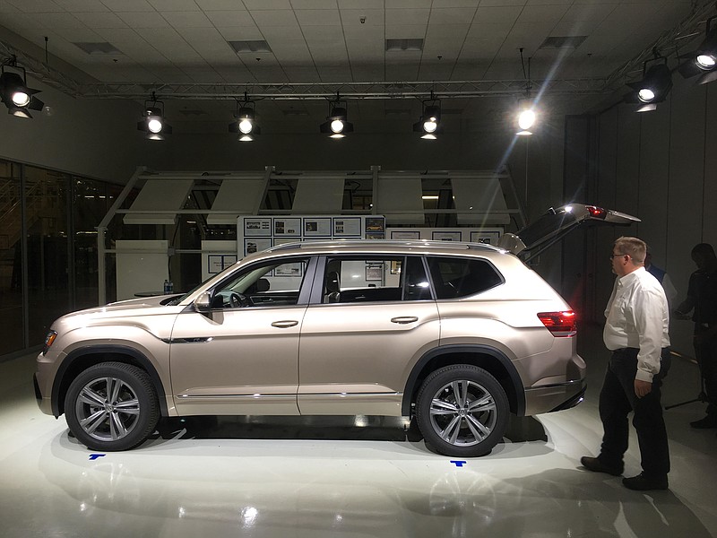 Michael Fetter leads a tour during a media preview of the new Volkswagen Atlas SUV while at the Chattanooga VW manufacturing plant on Thursday, April 13, 2017. 