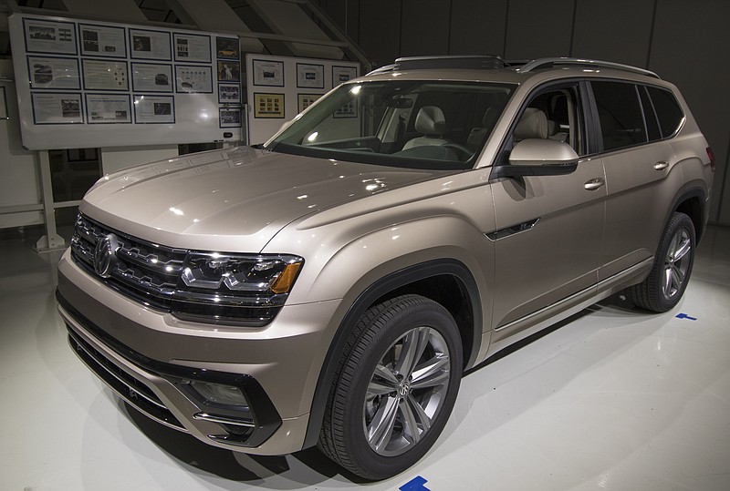 The all new 2018 Volkswagen Atlas R Line with 2-liter turbo SUV is on display at the Chattanooga VW manufacturing plant during a media preview on Thursday, April 13, 2017.
