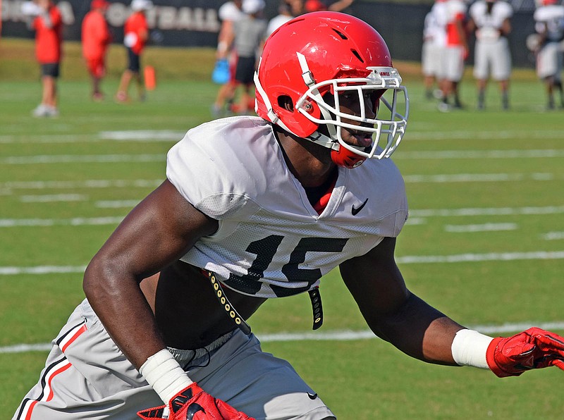 Georgia junior outside linebacker D'Andre Walker was singled out by coach Kirby Smart for his spirited play during Saturday's second spring scrimmage.