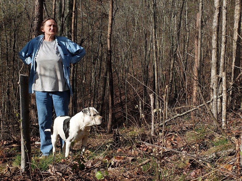 Sandra Gordy, 57, lives in a remote area of Catoosa County with her dog Diamond, on Taylors Ridge.
