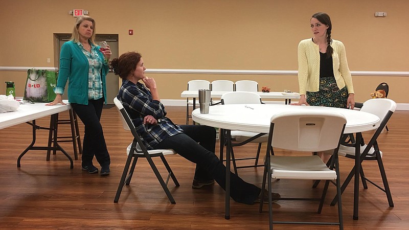 The three female characters in "Rabbit Hole" explore a lot of emotions while diving into the dynamics of mother/daughter relationships. From left are Kimberly Tyner Jones as Nat, Whitney Standefer-Smith as Izzy and Laurie Shaw as Becca.