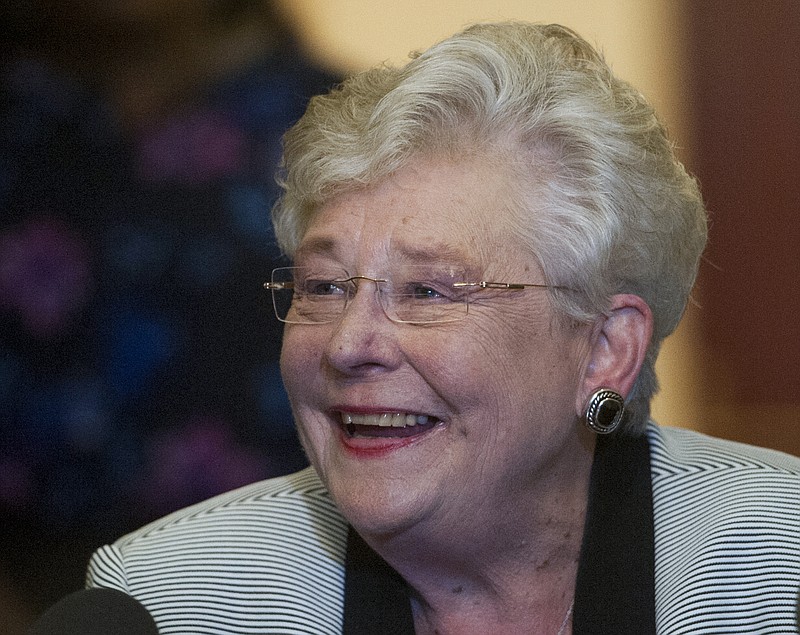 Gov. Kay Ivey holds her first news conference as governor at the Alabama Capitol Building in Montgomery, Ala., on Thursday April 13, 2017. Robert Bentley resigned Monday over allegations he covered up an affair with an aide. (Mickey Welsh/The Montgomery Advertiser via AP)