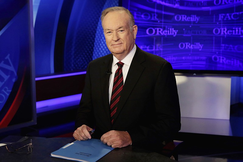 FILE - In this Oct. 1, 2015 file photo, host Bill O'Reilly of "The O'Reilly Factor" on the Fox News Channel, poses for photos in the set in New York. O'Reilly has lost his job at Fox News Channel following reports that five women had been paid millions of dollars to keep quiet about harassment allegations. 21st Century Fox issued a statement Wednesday that "after a thorough and careful review of the allegations, the company and Bill O'Reilly have agreed that Bill O'Reilly will not be returning to the Fox News Channel. (AP Photo/Richard Drew, File)