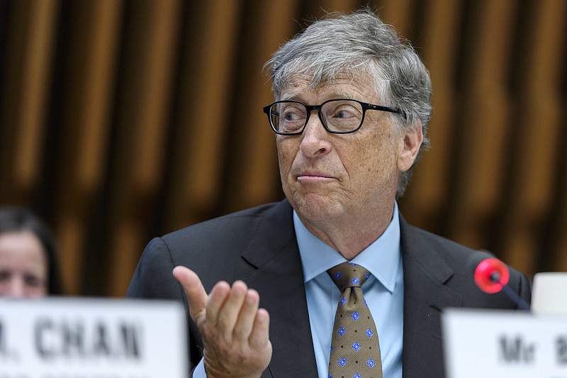 
              Bill Gates, Microsoft Co-Founder and Co-Chair of the Bill and Melinda Gates Foundation, speaks during the Global partners meeting on neglected tropical diseases, NTD, at the World Health Organization headquarters in Geneva, Switzerland, on Wednesday, April 19, 2017. (Martial Trezzini/Keystone via AP)
            
