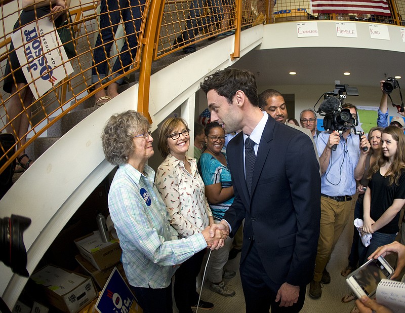 Georgia Democratic U.S. House runoff contender Jon Ossoff greets supporters at a campaign field office last week.