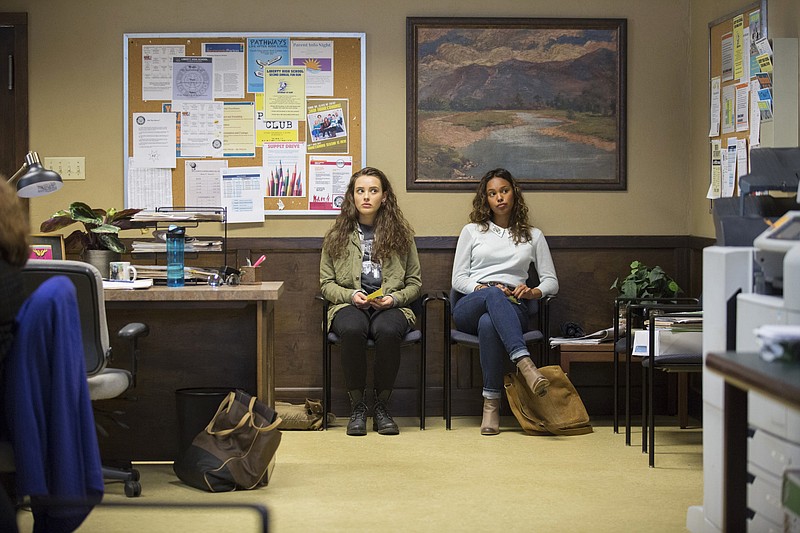 Katherine Langford, left, and Alisha Boe play frenemies in the Netflix series "13 Reasons Why." (Beth Dubber/Netflix)
