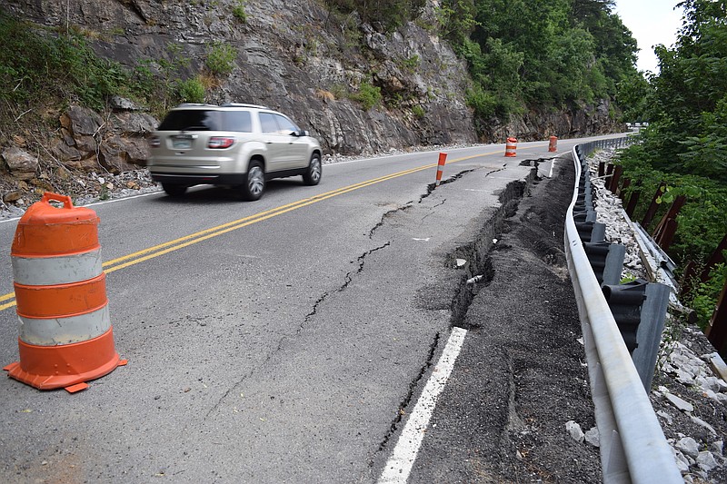This crumbling stretch of Tennessee Highway 30 between Pikeville and Fall Creek Falls required repairs in 2016.