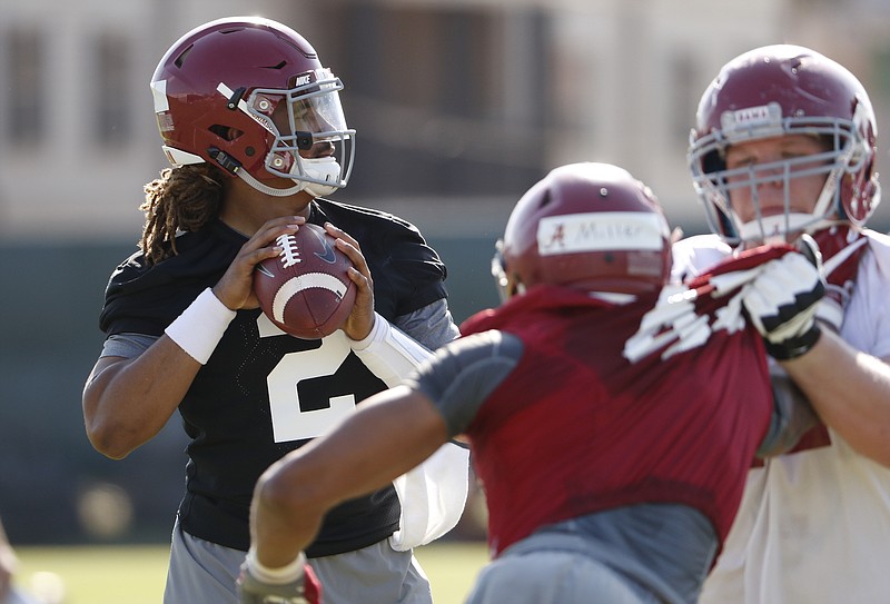 Alabama quarterback Jalen Hurts could display whether he's improved as a pocket passer during this afternoon's A-Day spring game in Tuscaloosa.