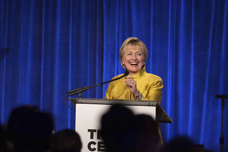 
              Former Secretary of State Hillary Clinton speaks after accepting the Trailblazer Award during the LGBT Community Center Dinner at Cipriani Wall Street on Thursday, April 20, 2017, in New York. (AP Photo/Kevin Hagen)
            