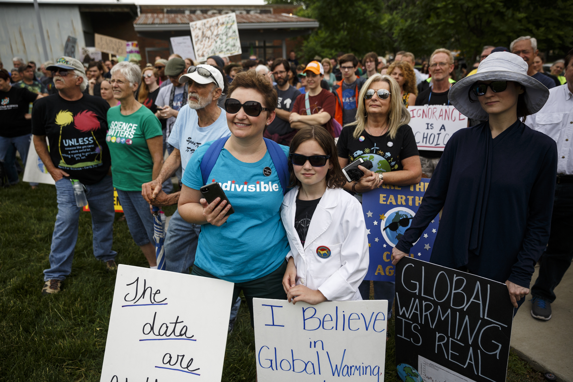 Demonstrators gather in the Main Terrain Art Park during the March for Science on Saturday, April 22, 2017, in Chattanooga, Tenn. About a thousand demonstrators marched from the Main Terrain Art Park to Riverfront Parkway and back in support of science and education in solidarity with other marches nationwide.