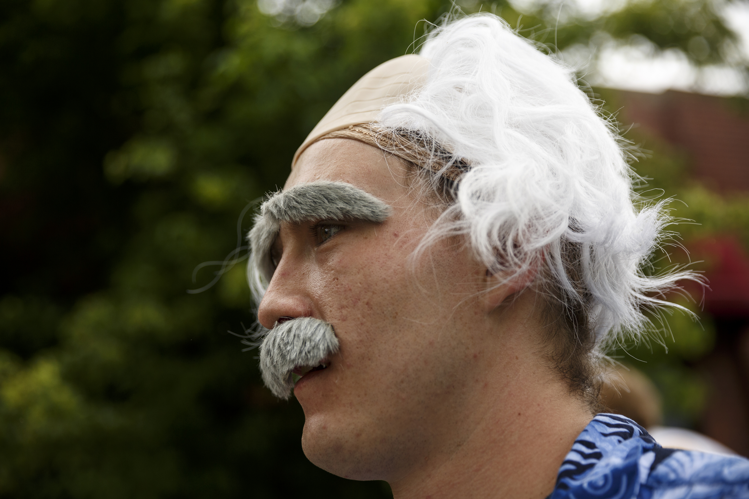 Hayden Tucker wears an Albert Einstein wig and facial hair during the March for Science on Saturday, April 22, 2017, in Chattanooga, Tenn. About a thousand demonstrators marched from the Main Terrain Art Park to Riverfront Parkway and back in support of science and education in solidarity with other marches nationwide.