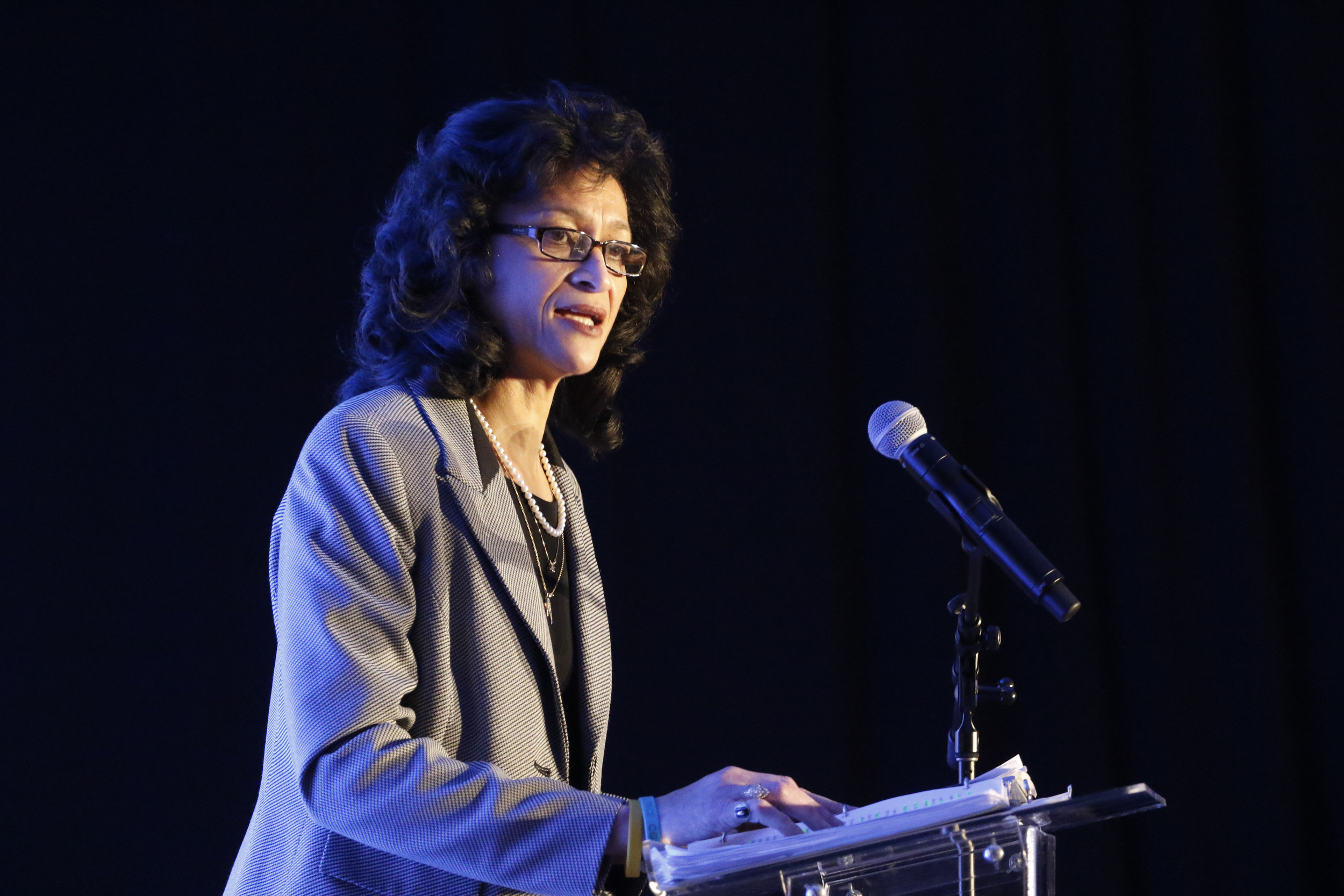 Staff Photo by Dan Henry / The Chattanooga Times Free Press- 3/8/16. Dr. Elaine Swafford, Executive Director of CGLA, speaks during Odyssey's 7th annual award luncheon at the Chattanooga Convention Center on Tuesday, March 8, 2016.