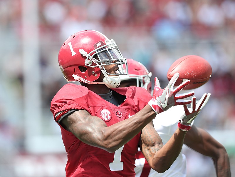 Alabama fifth-year senior receiver Robert Foster had two catches for 115 yards, including a 65-yard touchdown, during Saturday's A-Day spring game in Tuscaloosa.