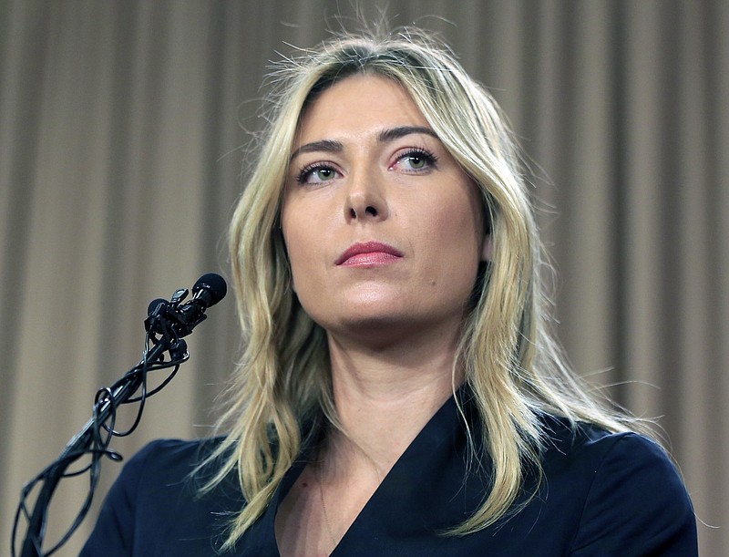 
              FILE - In this Monday March 7, 2016 file photo, tennis star Maria Sharapova speaks about her failed drug test at the Australia Open during a news conference in Los Angeles. Maria Sharapova will find out the week starting May 15, 2017, if she can compete at the French Open, the French Tennis Federation said. (AP Photo/Damian Dovarganes, File)
            