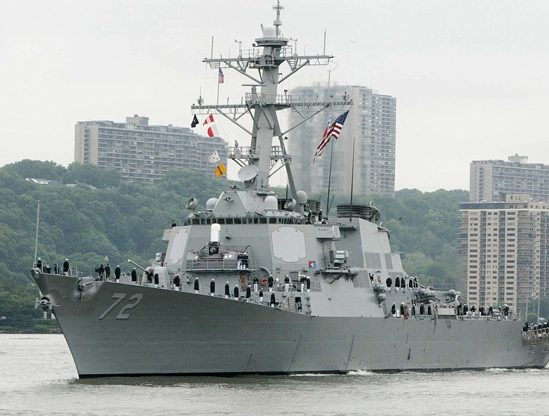 
              FILE - In this May 26, 2004 file photo, the USS Mahan, a guided-missile destroyer, moves up the Hudson River in New York during Fleet Week. A U.S. Navy guided-missile destroyer fired a warning flare toward an Iranian Revolutionary Guard vessel coming near it in the Persian Gulf, an American official said Wednesday, the latest tense naval encounter between the two countries. (AP Photo/Ed Bailey, File)
            