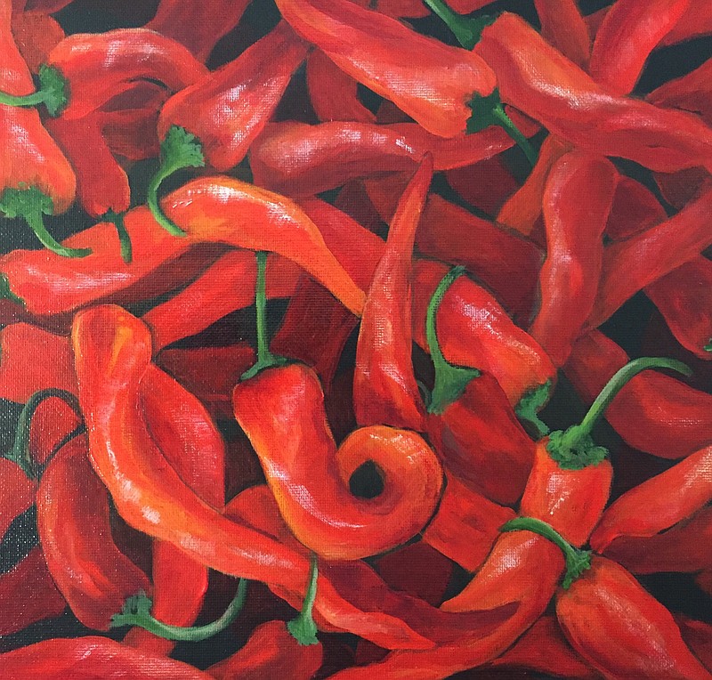 "Red Hot," a 16- by 20-inch work by Sandra Paynter Washburn is on view at Art Creations.