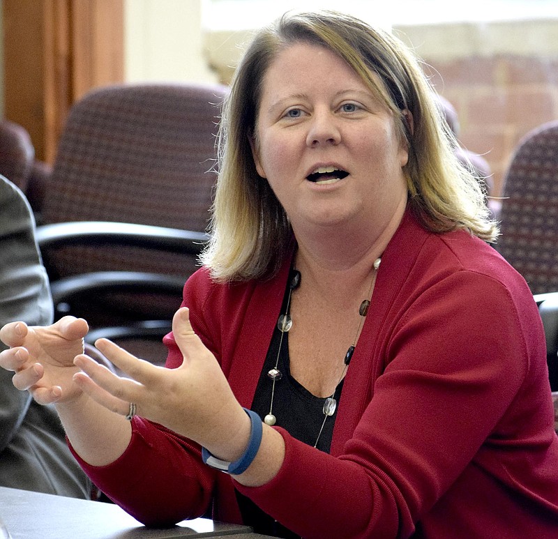 Hamilton County Department of Education Chief Academic Officer, Jill Levine, speaks to reporters.  Members of the Hamilton County Department of Education visited the Chattanooga Times Free Press to discuss goals for the 2016 school year. 