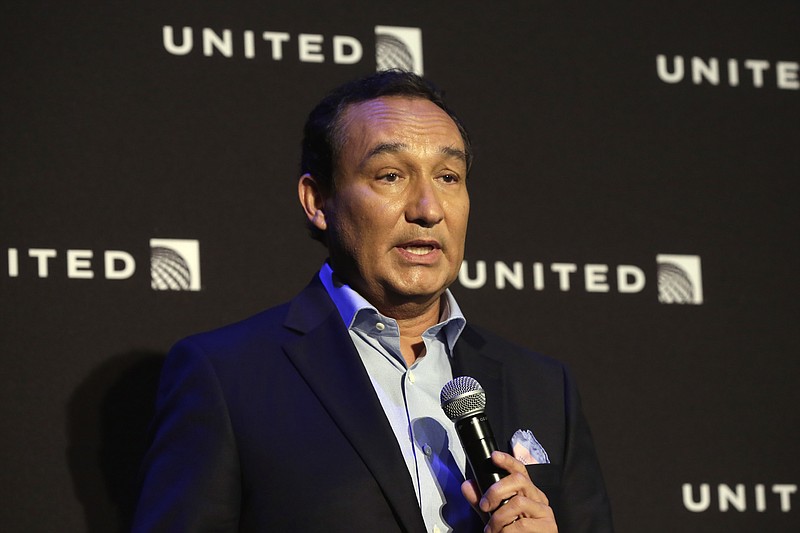 In this Thursday, June 2, 2016, file photo, United Airlines CEO Oscar Munoz delivers remarks in New York. United Airlines said Friday, April 21, 2017, that its CEO Munoz won't add the title of chairman in 2018 as planned, as fallout continues from the violent removal of a passenger from a plane this month. (AP Photo/Richard Drew, File)