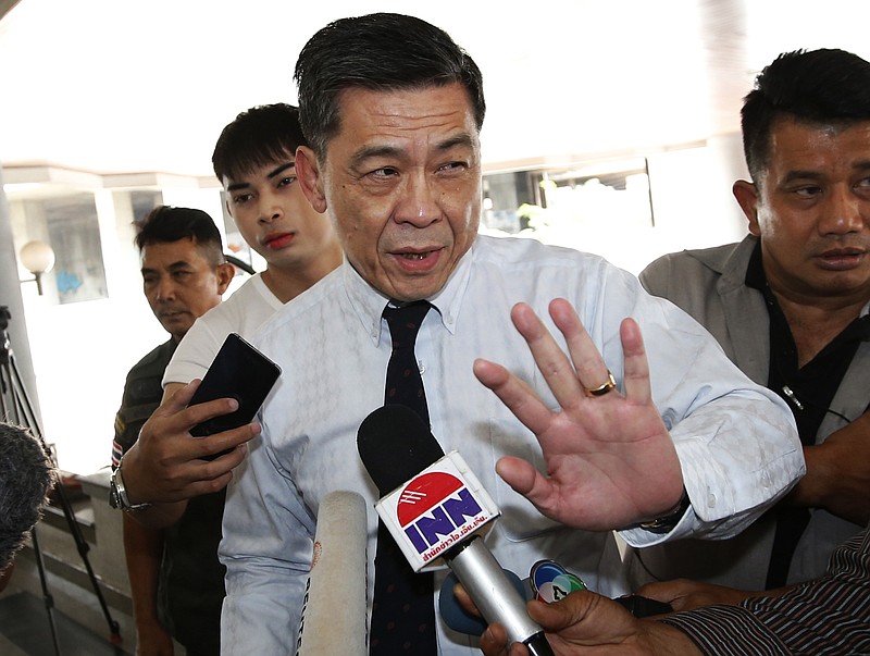 
              Director-General of South Bangkok Prosecutor's Office Suthi Kittisupaporn talks to reporters at South Bangkok prosecutor's office in Bangkok, Thailand, Thursday, April 27, 2017. Prosecutors in Bangkok say Red Bull heir Vorayuth Yoovidhya has again asked for a meeting with them to be postponed, so further delaying attempts to lay charges against him in connection with a fatal hit and run accident more than four years ago. (AP Photo/Sakchai Lalit)
            