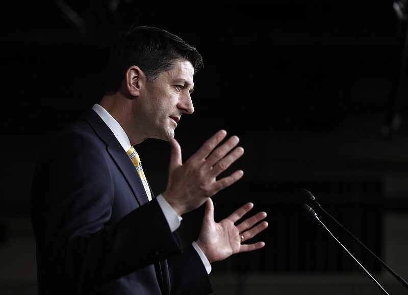 
              House Speaker Paul Ryan of Wis. speaks to reporters during a news conference on Capitol Hill in Washington, Thursday, April 27, 2017. (AP Photo/Manuel Balce Ceneta)
            