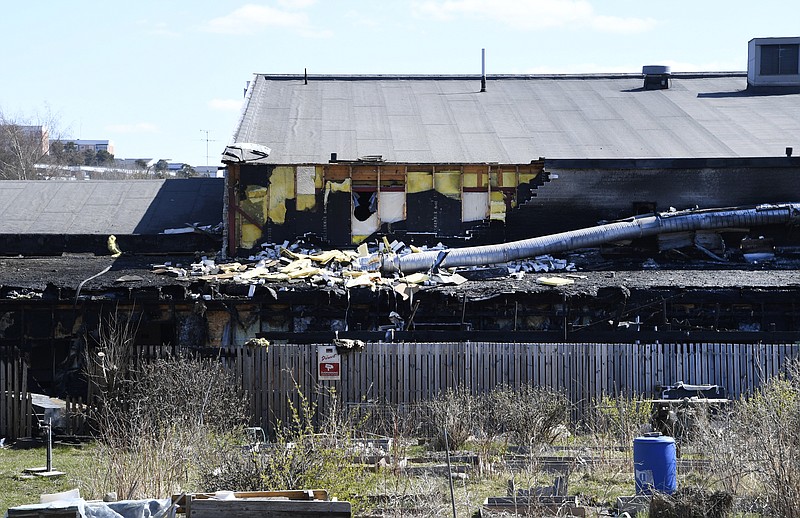 
              Parts of the Imam Ali Mosque lay destroyed by fire in Jarfalla north of Stockholm, Sweden, early Monday May 1, 2017.  Swedish police say they are investigating the fire which started late Sunday, causing major damage to a mosque near Stockholm as possible arson. (Anders Wiklund / TT via AP)
            