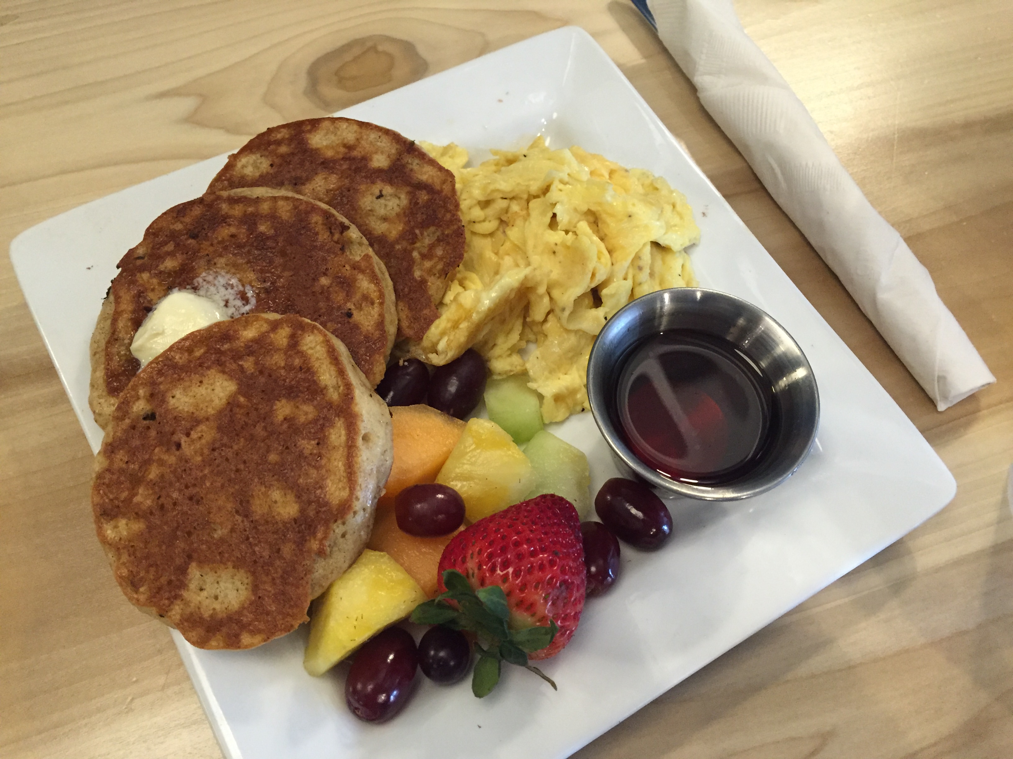 Kids ordering the Little Monkey meals won't leave hungry. The Monkey Dollars plate has three sand dollar-size whole-grain pancakes, scrambled eggs and fruit. It is served with house-made syrup.