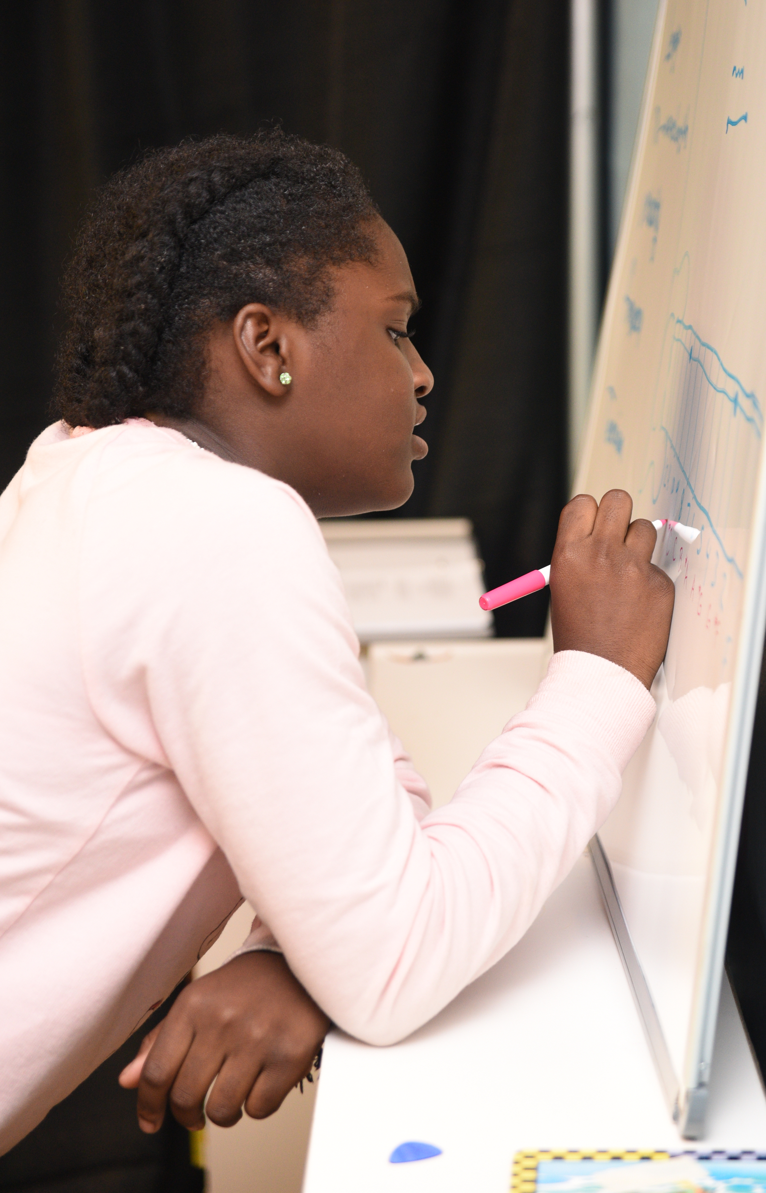 Cheyenne Frye writes on the board Wednesday, April 26, 2017 at Temple of Faith Deliverance Church.