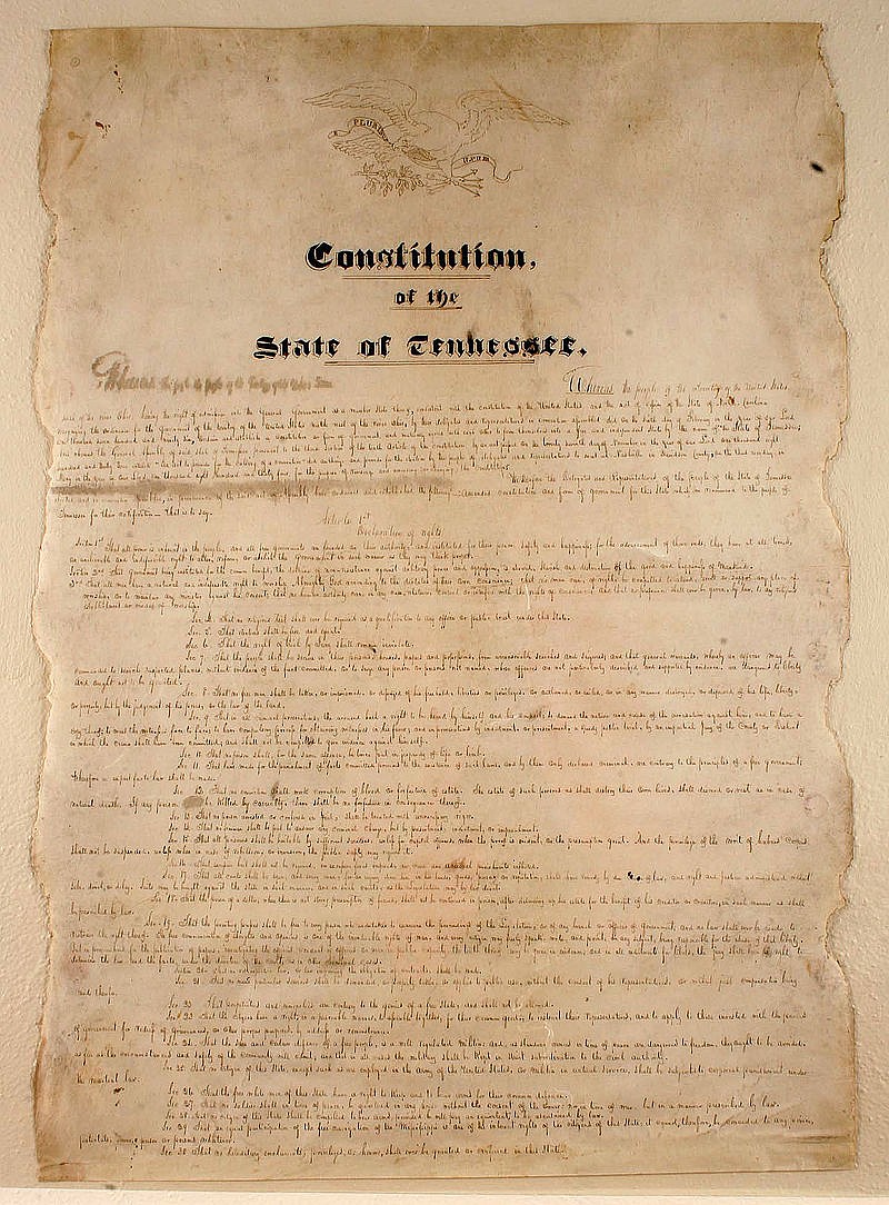 A copy of the Tennessee constitution adopted in 1834 will be on display, along with the original constitution from 1796 and the current constitution adopted in 1870, during Celebrate Statehood Day at the Tennessee State Library and Archives in Nashville in early June.