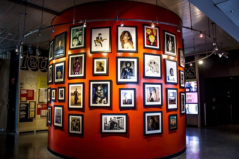 This undated image released by the Rock & Roll Hall of Fame shows an installation featuring photography from Rolling Stone magazine, part of an anniversary exhibit at the Rock & Roll Hall of Fame in Cleveland, Ohio. (Rock & Roll Hall of Fame via AP)