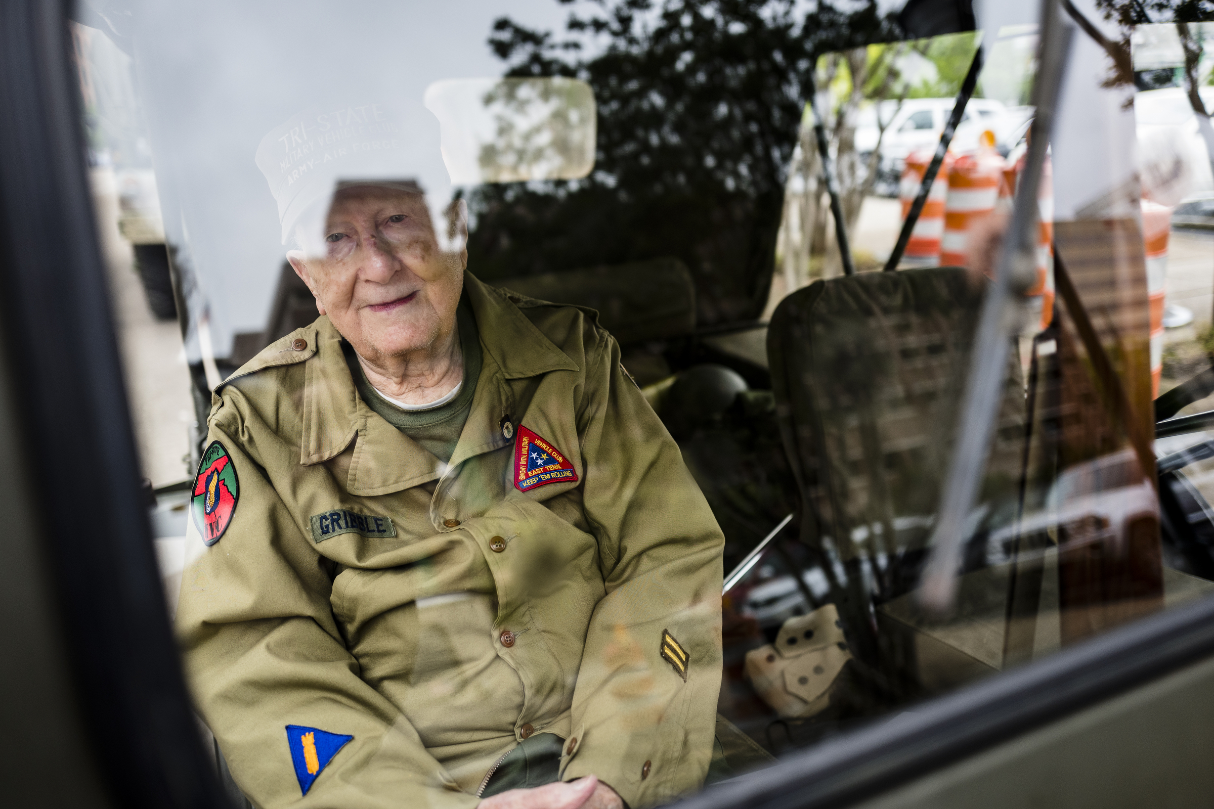 World War II Army Air Corps veteran James K. Gribble waits in his truck for the start of the annual Armed Forces Day Parade on Market Street on Friday, May 5, 2017, in Chattanooga, Tenn. This year's parade highlighted the United States Air Force.