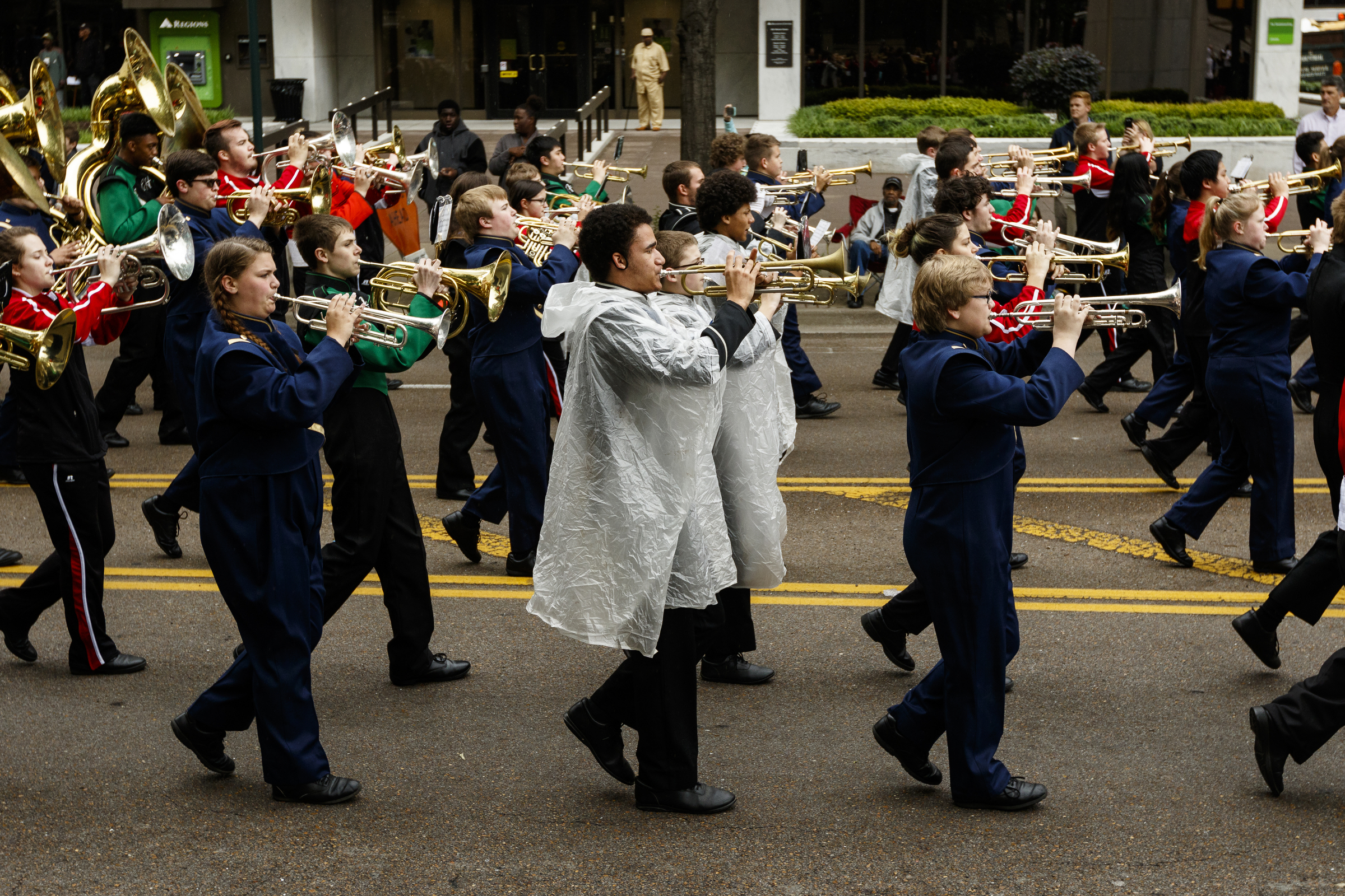High School band members march during the annual Armed Forces Day Parade on Market Street on Friday, May 5, 2017, in Chattanooga, Tenn. This year's parade highlighted the United States Air Force.