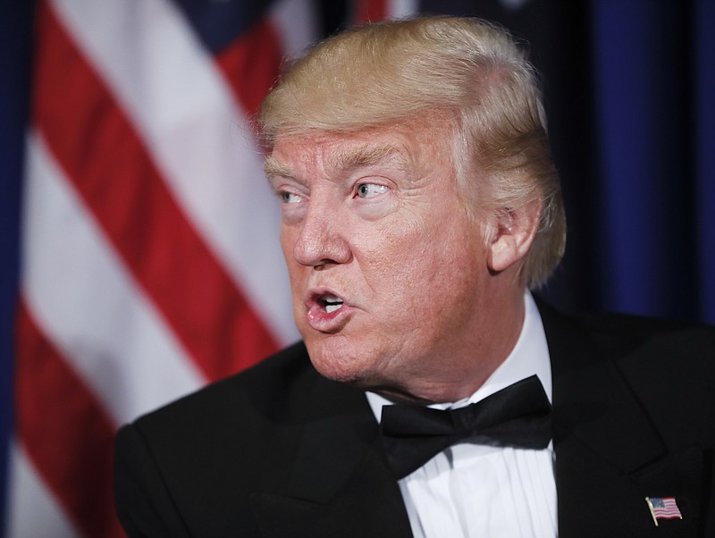 
              President Donald Trump speaks during his meeting with Australian Prime Minister Malcolm Turnbull aboard the USS Intrepid, a decommissioned aircraft carrier docked in the Hudson River in New York, Thursday, May 4, 2017. (AP Photo/Pablo Martinez Monsivais)
            