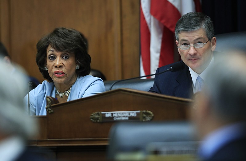 
              The House Financial Services Committee's ranking member Rep. Maxine Waters D-Calif., left, with committee Chairman Jeb Hensarling, R-Texas, speaks on Capitol Hill in Washington, Tuesday, May 2, 2017, during the committee's hearing on overhauling the nation's financial rules.  (AP Photo/Manuel Balce Ceneta)
            