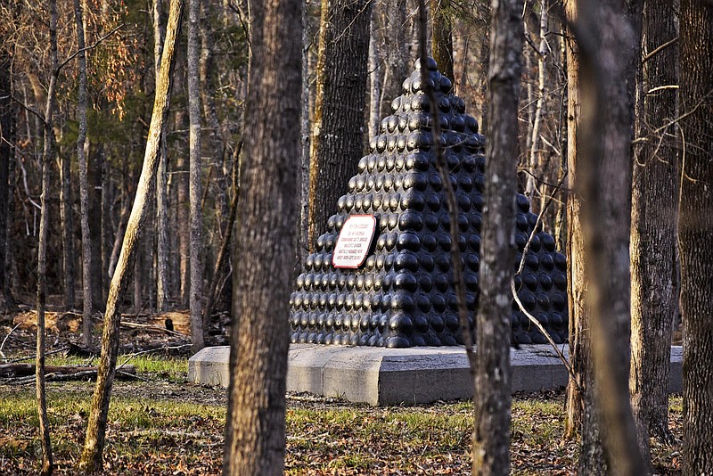 Staff Photo by Robin Rudd A pyramid of cannon balls marks the place were Confederate Colonel Peyton Colquit was mortally wounded during the 1863 battle of Chickamauga. President Donald Trump's donation of some of his presidential salary could have a impact on the Chickamauga and Chattanooga National Military Park.