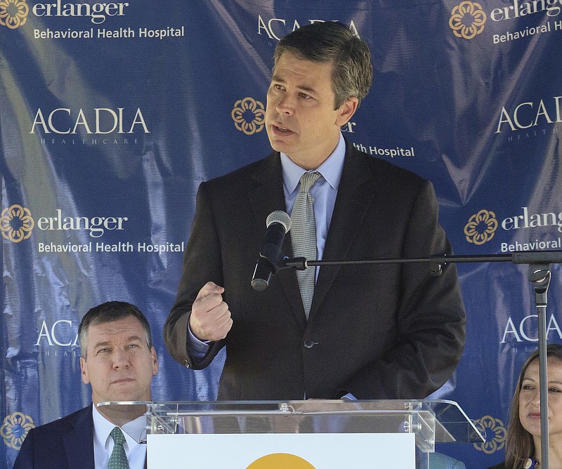 Chattanooga City Mayor Andy Berke speaks during a groundbreaking ceremony on May 8, 2017, for the Erlanger Behavioral Health Hospital.