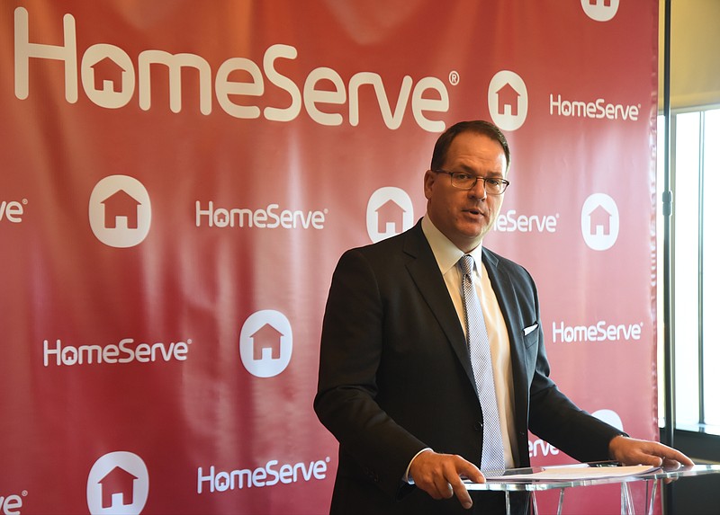 Staff File Photo by Angela Lewis Foster HomeServe CEO Tom Rusin speaks in Chattanooga during an earlier visit to the company's East Brainerd operations. HomeServe is planning a new 46,000-square-foot building off Lee Highway.