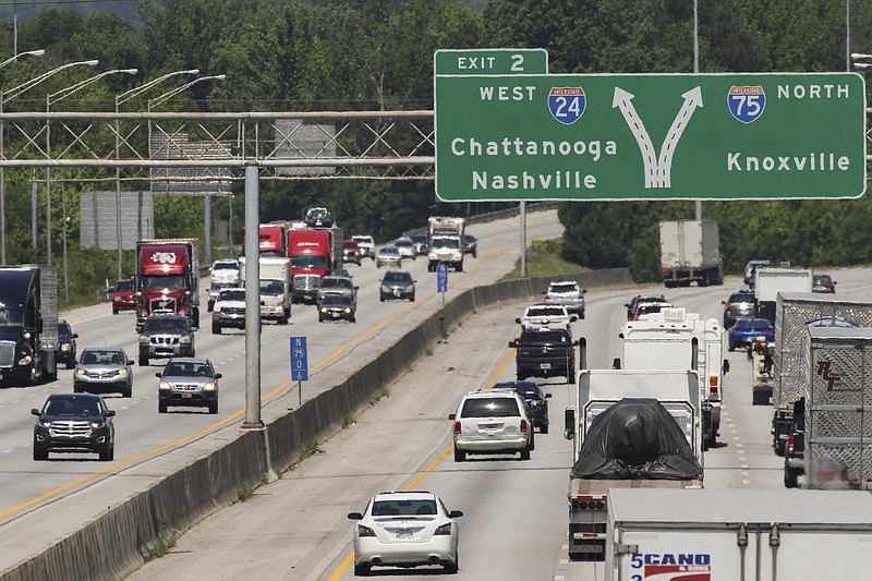 Early afternoon motorists move towards the I-24/I-75 interchange near the Georgia-Tennessee border on Tuesday, May 9, 2017. 